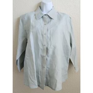 Old Navy Light Blue Green Button Up Collard Top XL Linen Lightweight 3/4 Sleeves